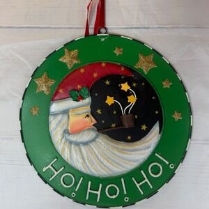 Santa Moon Face Ho!‎ Ho! Ho! Christmas Holiday Metal Wreath Wall Decor